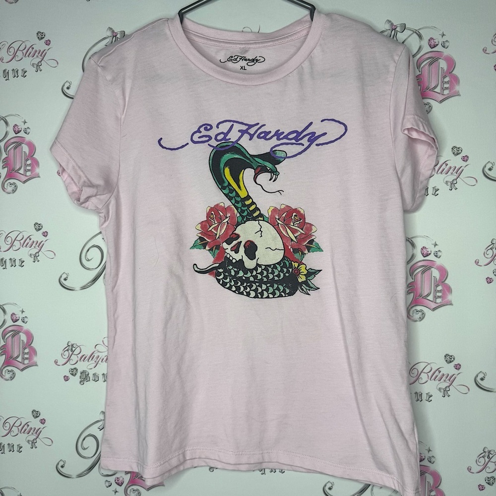 Ed hardy tshirt tee graphic snake rose pink purple tattoo style DON ED HARDY y2k